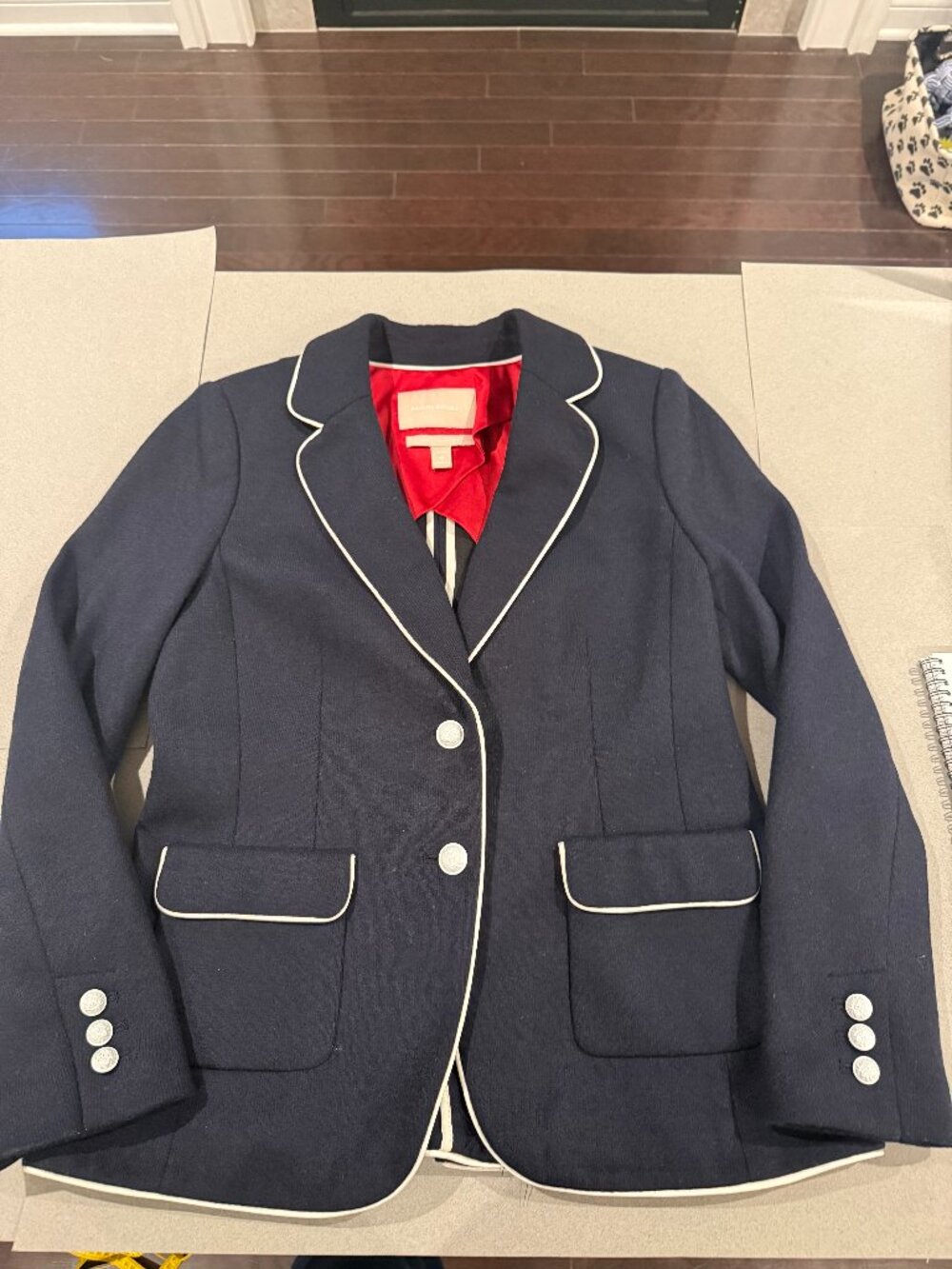 Banana Republic Italian Wool Navy Blazer White Piping Petite 10